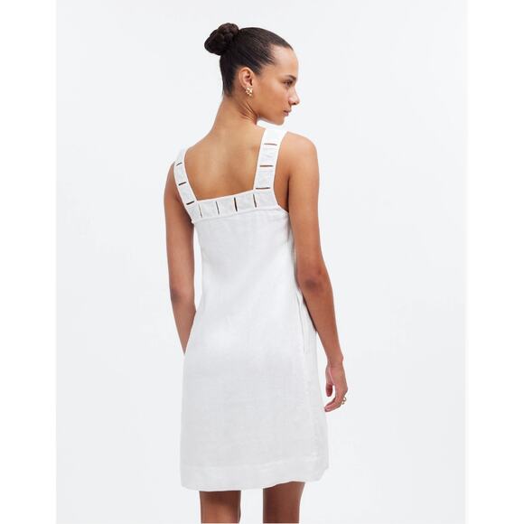 Madewell Embroidered Tank Mini Dress 100% Linen White NWT Size 8 Pockets Boxy - Picture 1 of 16